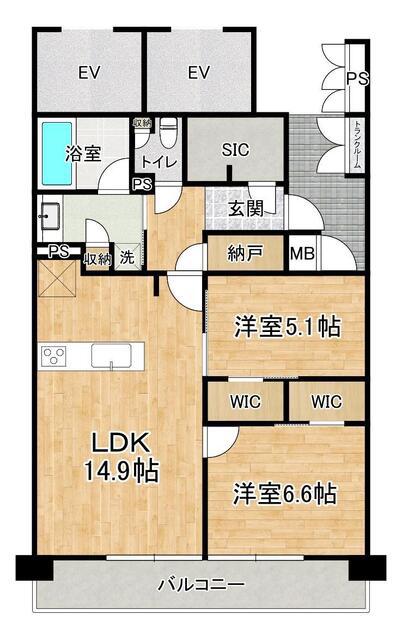 レ・ジェイドつくば(2LDK/13階)の間取り写真