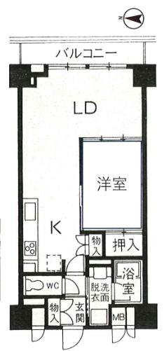 パインコート梅屋敷(1LDK/5階)の間取り写真