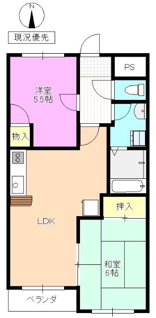 メゾン21篠井原A棟(2LDK/2階)の間取り写真