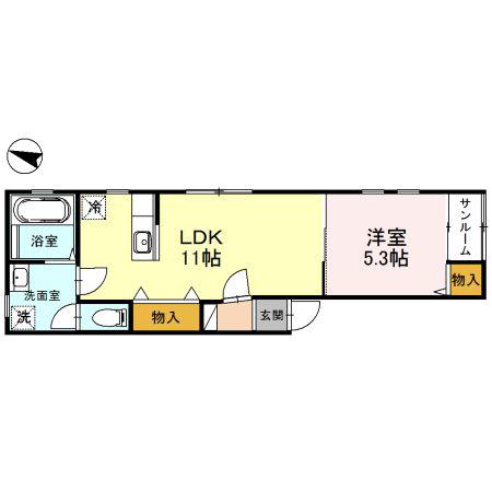 プランドール駅西(1LDK/1階)の間取り写真