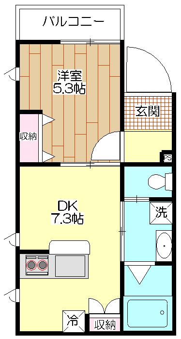 REVE(1DK/2階)の間取り写真