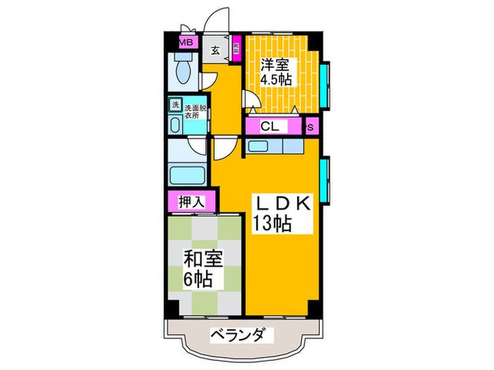 ジュネス参番館(2LDK/2階)の間取り写真