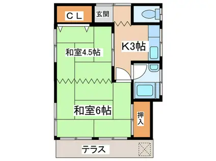 スカイハイツ(2K/1階)の間取り写真