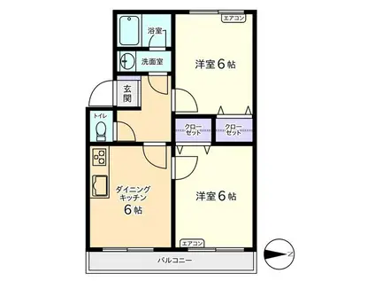 信開セルーラ田中町(2DK/2階)の間取り写真