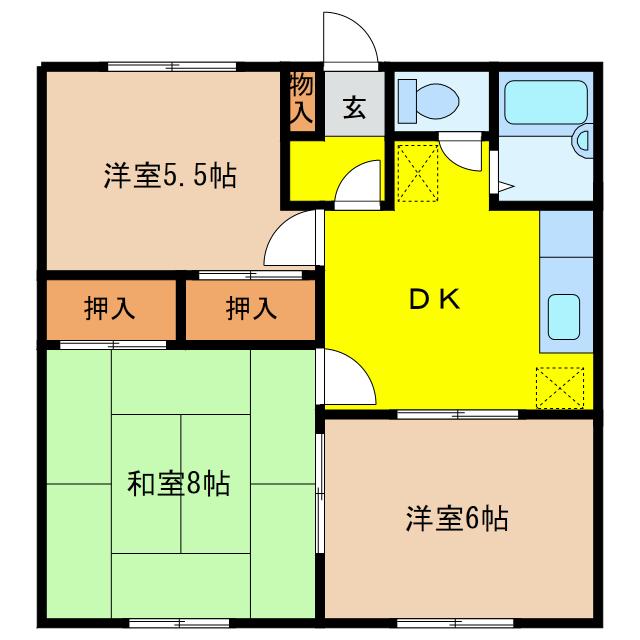 七本木サンハイツ(3DK/1階)の間取り写真