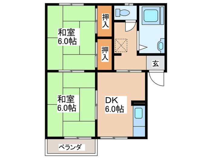 プレジュール上古賀(2DK/2階)の間取り写真