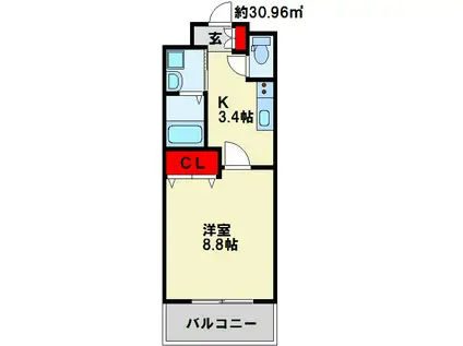 ソッジョルノ高田(1K/2階)の間取り写真