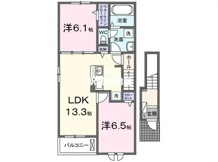 シャンベルジュ 依井I(2LDK/2階)の間取り写真
