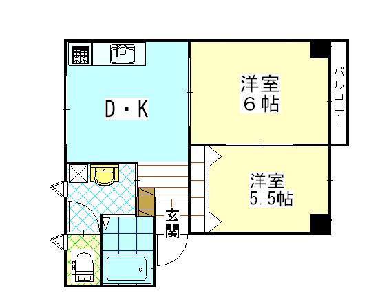 CAハイツ天王(2DK/2階)の間取り写真