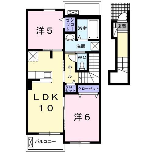 リヴェラS(2LDK/2階)の間取り写真