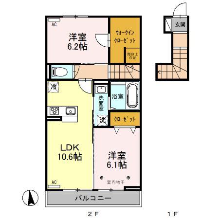クレインVI(2LDK/2階)の間取り写真