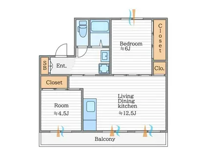 スカイクレスト与板II(2LDK/5階)の間取り写真