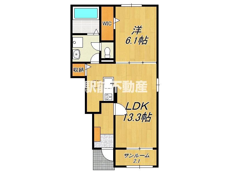 フレアルーチェ日ノ隈II(1LDK/1階)の間取り写真