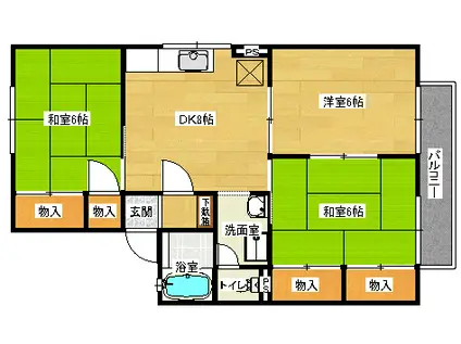 セジュール府中 B棟(2LDK/2階)の間取り写真