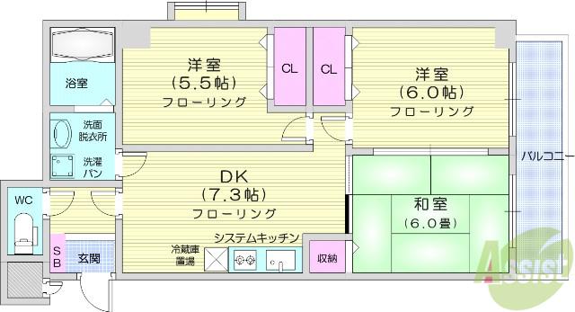 グレースJUN(3DK/5階)の間取り写真