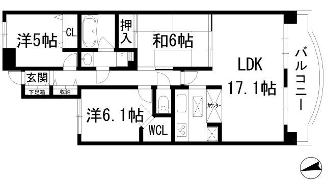 ステイツ逆瀬川・宝梅(3LDK/3階)の間取り写真
