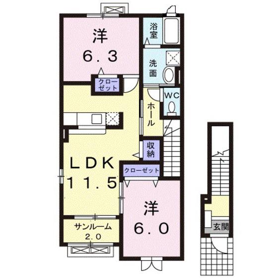 インフィニティB(2LDK/2階)の間取り写真