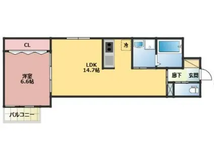 メディオリヴェール紫駅(1LDK/2階)の間取り写真