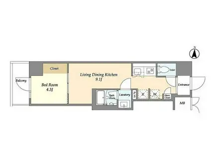 プライマルフロント菊川(1LDK/11階)の間取り写真