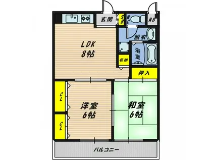 大東マンションII(2LDK/4階)の間取り写真