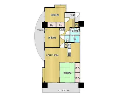 サンライフ足原II(3LDK/5階)の間取り写真