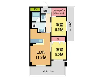 シーズレジデンス芦屋(2LDK/3階)の間取り写真