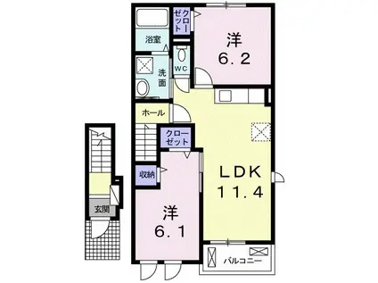 シャルールI(2LDK/2階)の間取り写真