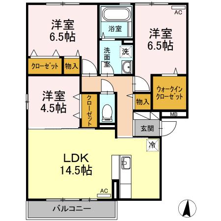 グランドール南手城(3LDK/2階)の間取り写真
