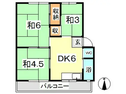 大橋マンション(3DK/1階)の間取り写真