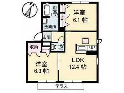 メゾンM B棟(2LDK/1階)の間取り写真