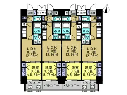 リアライズ南巽(1LDK/8階)の間取り写真