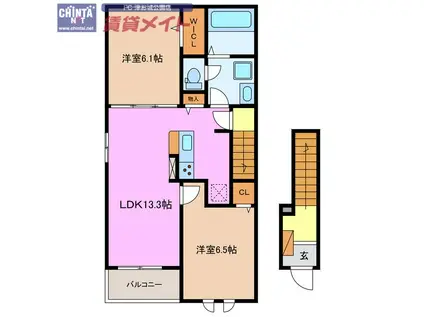 シェルト クレーテ津 A(2LDK/2階)の間取り写真