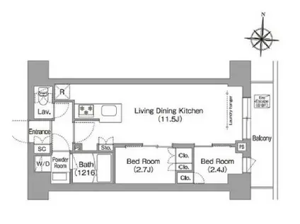 コンフォリア・リヴ南品川(2LDK/8階)の間取り写真