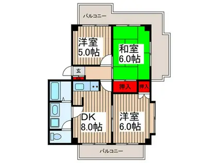 第3あかつき(3DK/2階)の間取り写真