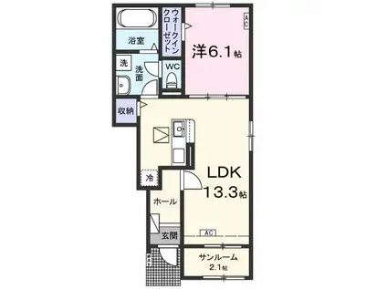 レディアIII(1LDK/1階)の間取り写真