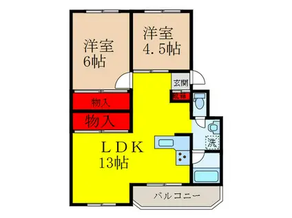 シャンポール八王寺(2LDK/1階)の間取り写真