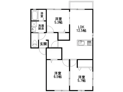 ソレイユ三日市I(3LDK/2階)の間取り写真