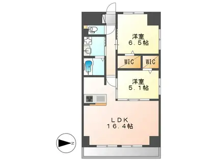 GRAN DUKE高辻(2LDK/14階)の間取り写真