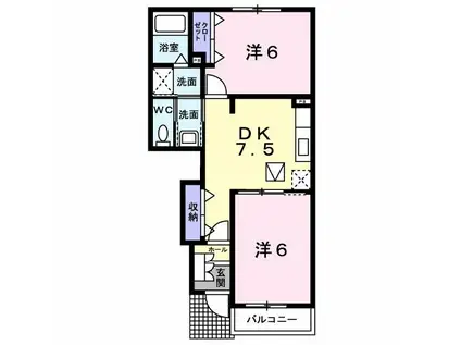 タイ夢ハウスI(2DK/1階)の間取り写真