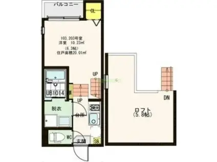 ハーモニーテラス福住町(1K/1階)の間取り写真