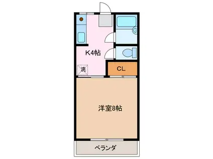 ヴィーブルKK(1K/3階)の間取り写真