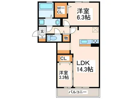 セレブ南高江(2LDK/2階)の間取り写真