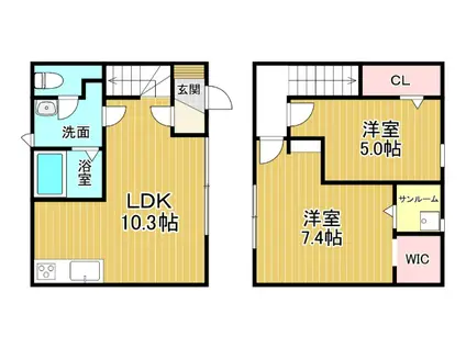 カサーレ蓮町II(2LK/1階)の間取り写真