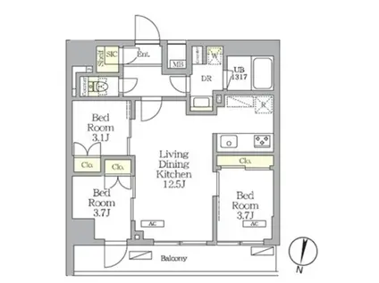 ノガタレジデンス(3LDK/1階)の間取り写真