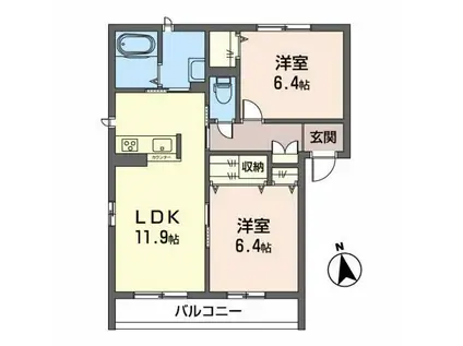 ソムニウムB(2LDK/2階)の間取り写真