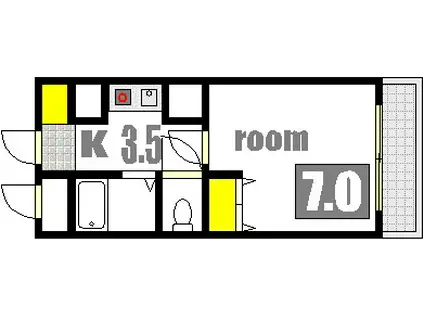 TWO ONEビル(1K/2階)の間取り写真