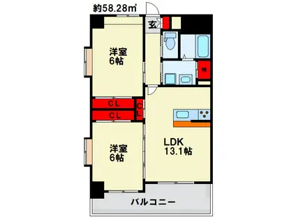ピースグレース(2LDK/7階)の間取り写真