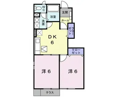 アヴニール B(2DK/1階)の間取り写真