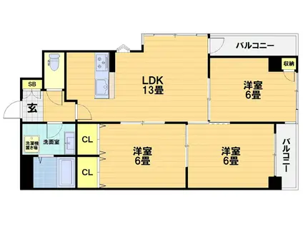 第45長栄シャルト五条(3LDK/11階)の間取り写真