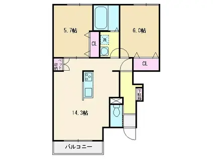 メゾン・ボヌールA棟(2LDK/1階)の間取り写真